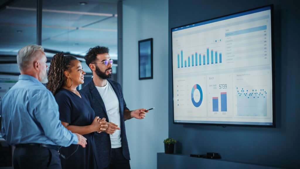 SELECT Advertising team analyzing performance dashboards